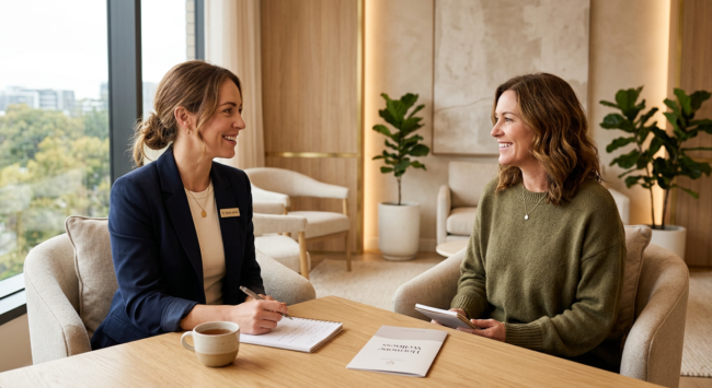 A woman consulting with a wellness specialist about menopause and perimenopause treatment options in Edmond, Oklahoma.
